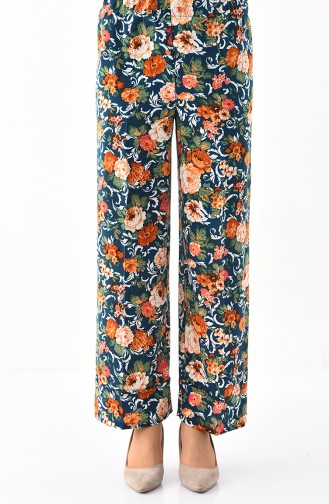 Flower Patterned Plenty Cuff Trousers 1021-01 Petrol 1021-01