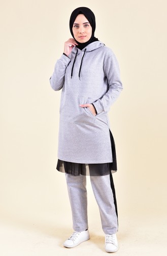 Tulle Detailed Tracksuit 3002-01 Gray 3002-01