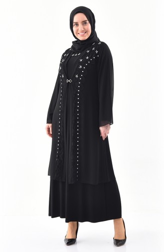 Large Size Lace Detailed Jacket Dress Binary Suit  2727-02 Black 2727-02