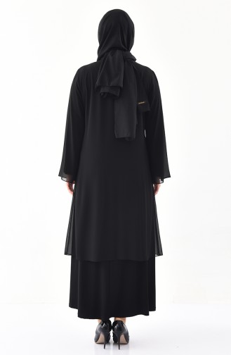طقم فستان وجاكيت بتصميم من الدانتيل و بمقاسات كبيرة 2727-02 لون أسود 2727-02