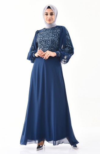 Petrol Hijab Evening Dress 52736-01