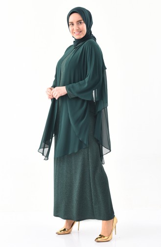 فستان سهرة بتفاصيل لامعة وبمقاسات كبيرة 1054-02 لون اخضر زمردي 1054-02