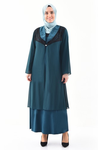 Plus Size Double Dress Evening Dress 2415-01 Emerald Green 2415-01