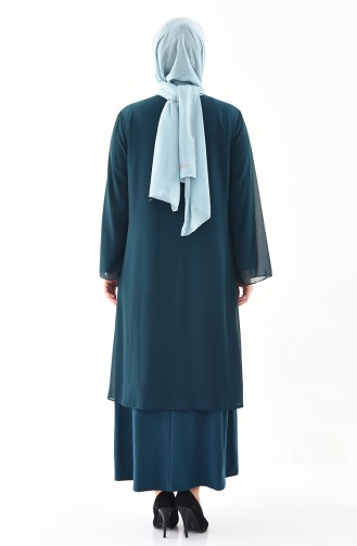 طقم فستان سهرة وبمقاسات كبيرة 2415-01 لون اخضر زمردي 2415-01