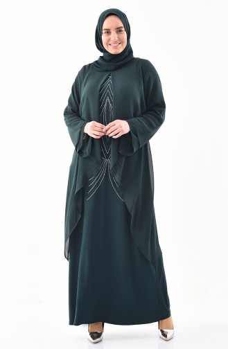 فستان سهرة بتصميم مُطبع باحجار لامعة وبمقاسات كبيرة 1296-01 لون اخضر زمردي 1296-01