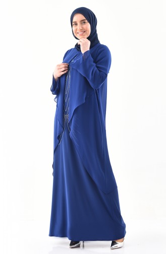 Robe de Soirée Imprimée de Pierre Grande Taille 1296-02 Bleu Roi 1296-02