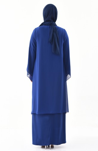 Robe de Soirée Imprimée de Pierre Grande Taille 1296-02 Bleu Roi 1296-02