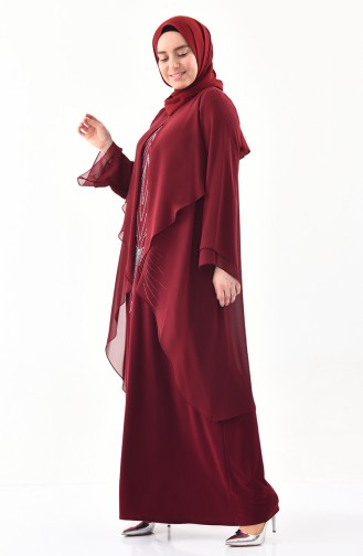 Robe de Soirée Imprimée de Pierre Grande Taille 1296-03 Bordeaux 1296-03