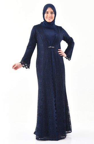 Navy Blue Hijab Evening Dress 1297-02
