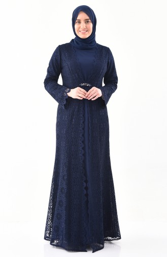 Navy Blue Hijab Evening Dress 1297-02