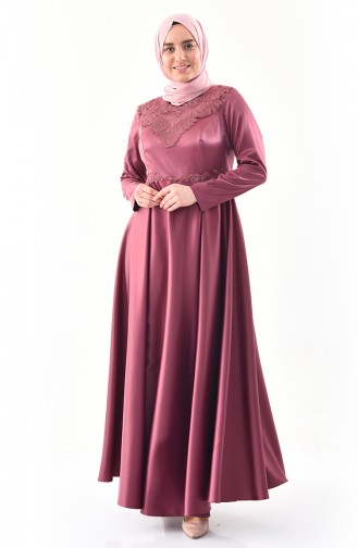 فستان سهرة بتفاصيل من الدانتيل وبمقاسات كبيرة 1300-02 لون وردي باهت 1300-02