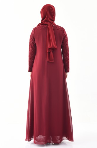 فستان سهرة مزين ببروش وبمقاسات كبيرة 1301-01 لون ارجواني 1301-01