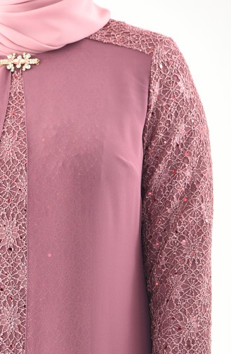 Robe de Soirée avec Broche Grande Taille 1301-02 Rose Pâle 1301-02