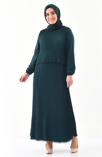 Large Size Pleated Dress 7216-03 Emerald Green 7216-03