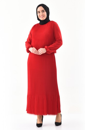 Piliseli Elbise 7216-04 Kırmızı
