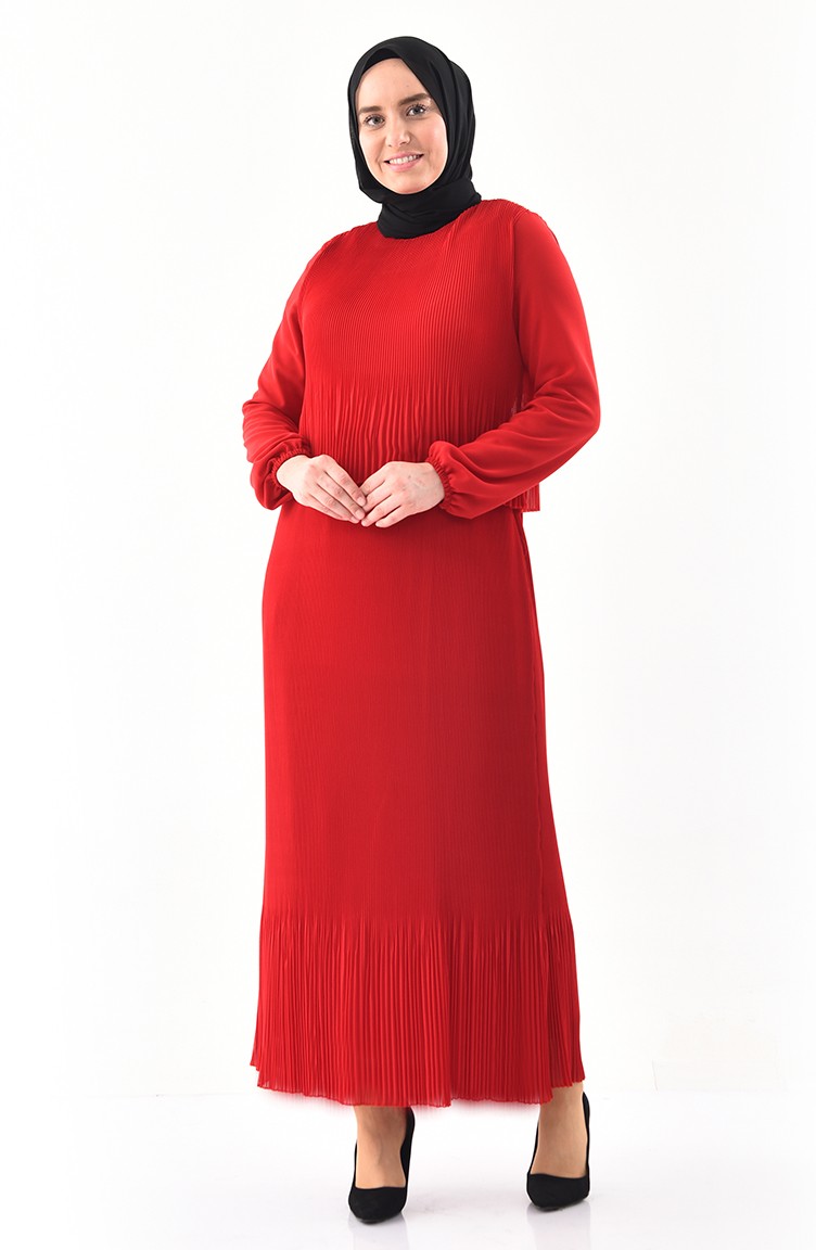 Piliseli Elbise 7216-04 Kırmızı