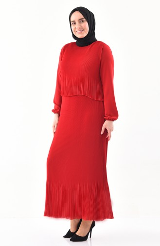 Piliseli Elbise 7216-04 Kırmızı