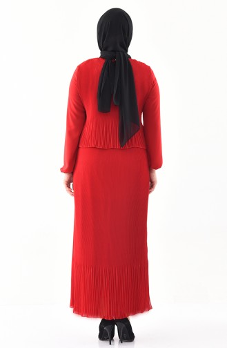 Piliseli Elbise 7216-04 Kırmızı