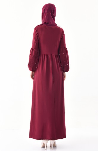 فستان بتصميم اكمام مزينة باللؤلؤ 0307-02 لون ارجواني 0307-02