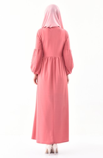 فستان بتصميم اكمام مزينة باللؤلؤ 0307-06 لون وردي باهت 0307-06