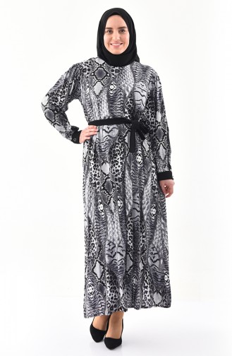 فستان فيسكوز بتصميم مُطبع وبمقاسات كبيرة 4477A-01 لون رمادي 4477A-01