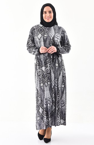 فستان فيسكوز بتصميم مُطبع وبمقاسات كبيرة 4477A-01 لون رمادي 4477A-01