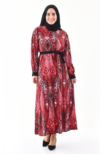 فستان فيسكوز بتصميم مُطبع وبمقاسات كبيرة 4477A-02 لون خمري 4477A-02