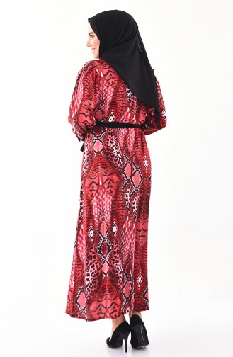 فستان فيسكوز بتصميم مُطبع وبمقاسات كبيرة 4477A-02 لون خمري 4477A-02