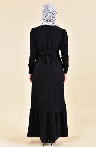 Düğme Detaylı Büzgülü Elbise 0124-01 Siyah