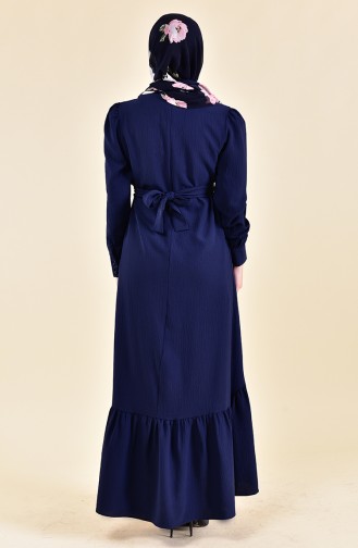فستان بتصميم طيات وازرار 0124-05 لون كحلي 0124-05