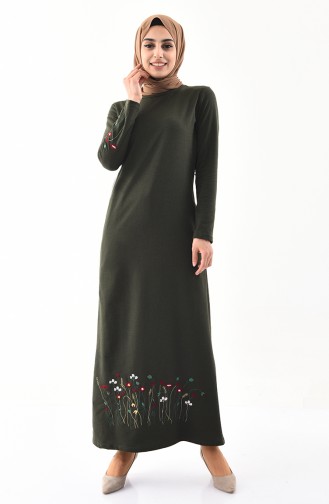 توبانور فستان مُحاك بتفاصيل مُطرزة 2980-10 لون أخضر كاكي 2980-10