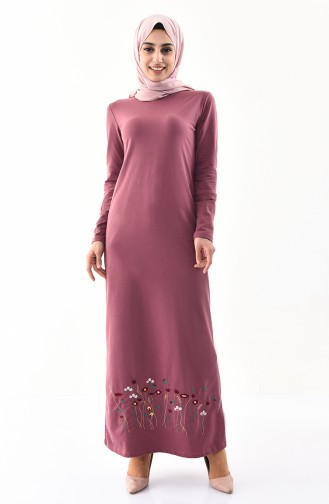 TUBANUR Flower Embroidered Two Yarn Dress 2980-12 Dried Rose 2980-12