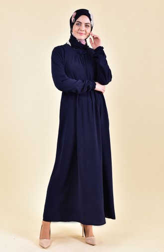 فستان صيفي بتصميم اكمام مزمومة 2005-04 لون كحلي 2005-04
