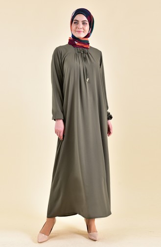 فستان صيفي بتصميم اكمام مزمومة 2005-06 لون اخضر كاكي 2005-06
