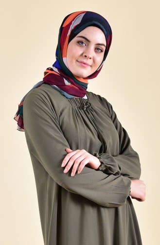 فستان صيفي بتصميم اكمام مزمومة 2005-06 لون اخضر كاكي 2005-06