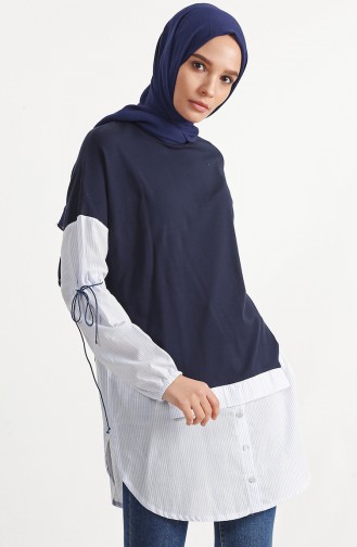 Tunique Chemise Détail Boutons 1269-01 Bleu Marine 1269-01