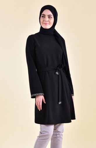 Stone Detail Belted Tunic 1923-04 Black 1923-04