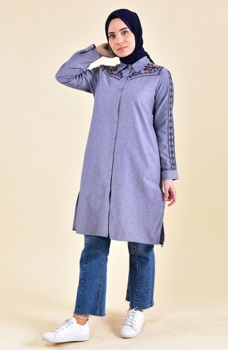 Embroidered Tunic 8224-09 Gray Navy Blue 8224-09