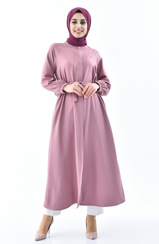 Bislife Hidden Buttons Belted Abaya 5454-04 Lilac 5454-04