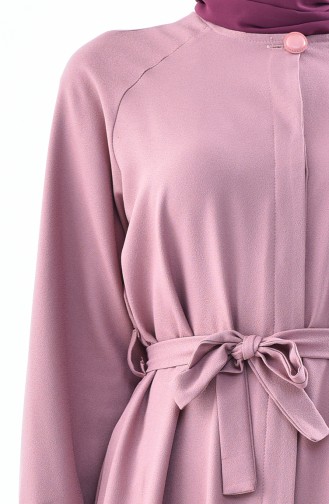 Bislife Hidden Buttons Belted Abaya 5454-04 Lilac 5454-04