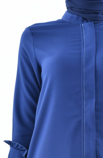 ZEN Ruffled Sleeve Zippered Abaya 0217A-07 Indigo 0217A-07