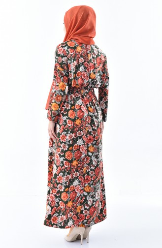 فستان صيفي بتصميم مُطبع 2060-01 لون كاكي 2060-01