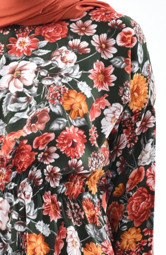 فستان صيفي بتصميم مُطبع 2060-01 لون كاكي 2060-01