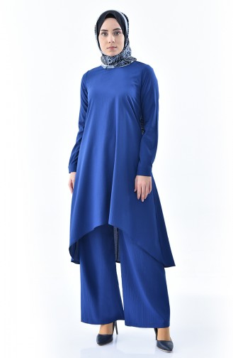 Asimetrik Tunik Pantolon İkili Takım 4090-04 İndigo 4090-04