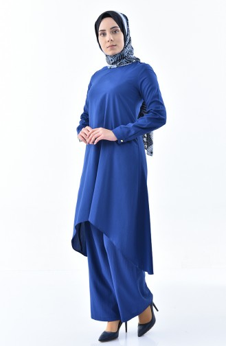 Asimetrik Tunik Pantolon İkili Takım 4090-04 İndigo 4090-04