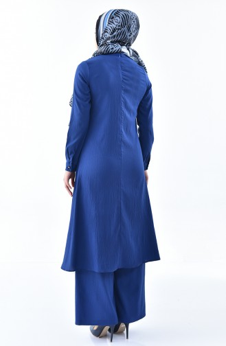 Asimetrik Tunik Pantolon İkili Takım 4090-04 İndigo 4090-04