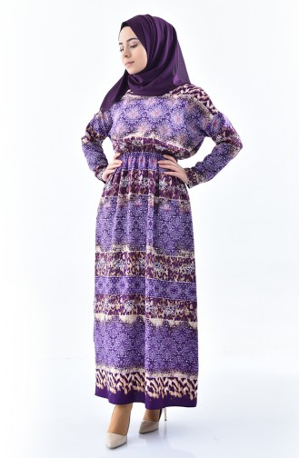 Patterned Summer Dress 2059-02 Purple 2059-02