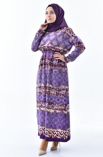 Patterned Summer Dress 2059-02 Purple 2059-02