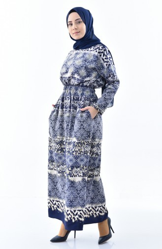 Patterned Summer Dress 2059-03 Navy 2059-03