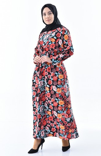 فستان صيفي بتصميم مُطبع 2060-02 لون اسود 2060-02